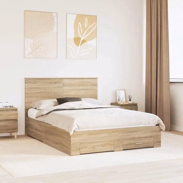 Struttura del letto con cassetto Rovere Sonoma 135 x 190 cm 3411316