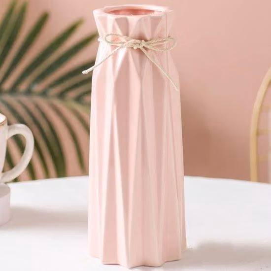 Vaso moderno in porcellana Vetroceramica, decorazione vintage con erba della pampa rosa, 24x10x10 cm
