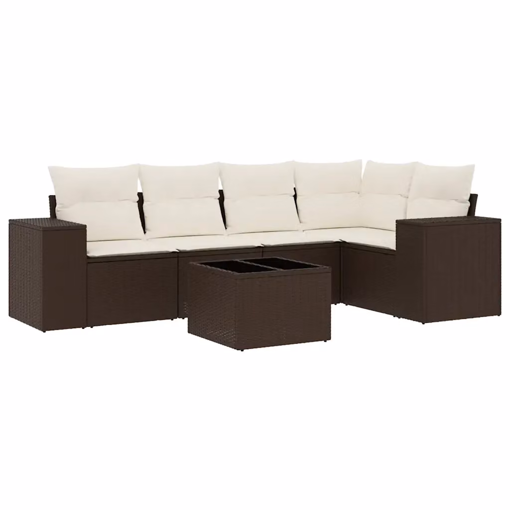 vidaXL Set Divano da Giardino 6 pz a Forma a L in Polyrattan Marrone con Cuscini e Tavolino da Caffè – 2