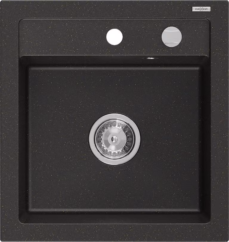 Mexen Vito lavello in granito a 1 vasca 520 x 490 mm, nero/oro metallizzato, sifone cromato - 6503521000-75