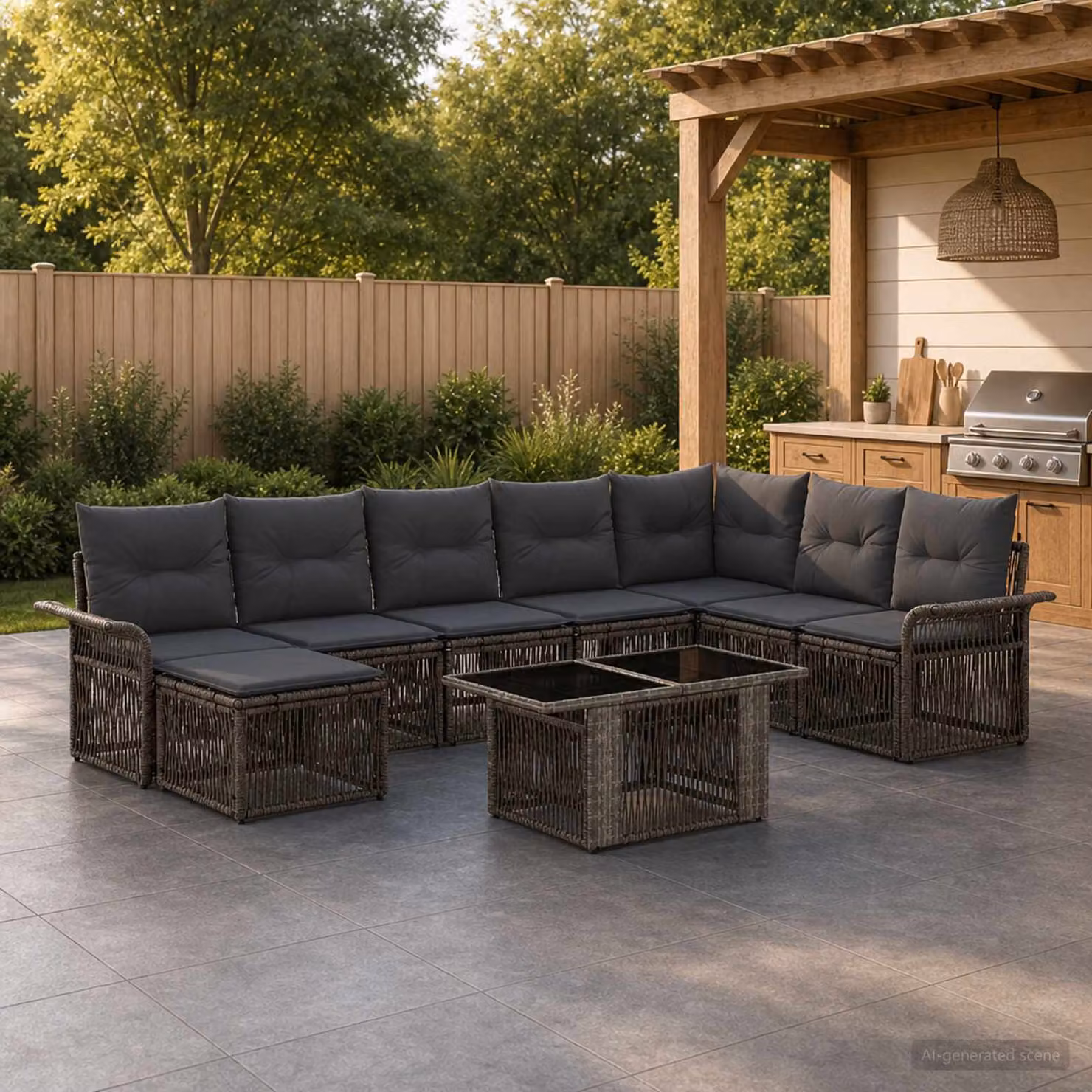 Set Divano da Giardino vidaXL 9 pz in Polyrattan Grigio e Antracite con Cuscini e Tavolino