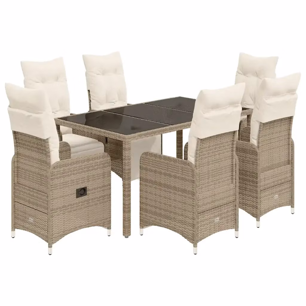 vidaXL Set Bistrò da Giardino 7 pz in Polyrattan Marrone con Cuscini e Tavolo con Piano in Vetro – 2