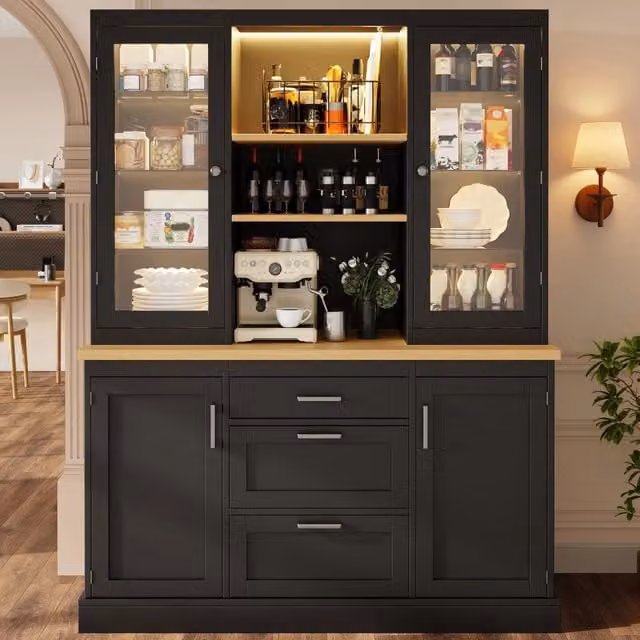 Mobile colonna da cucina con 3 cassetti; ripiani regolabili; LED RGB controllati tramite app; nero 140 × 40 × 185 cm