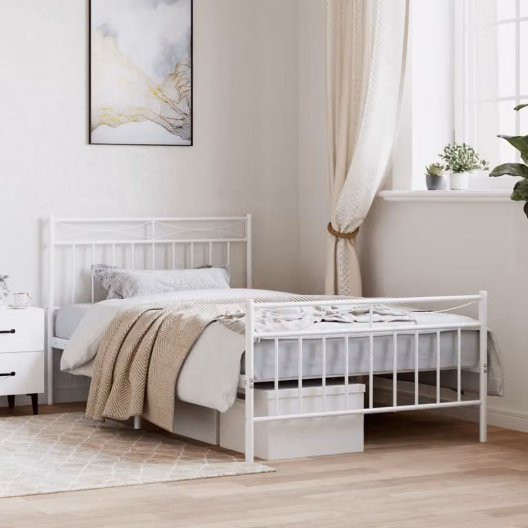 vidaXL Giroletto con Testiera e Pediera Metallo Bianco 107x203 cm