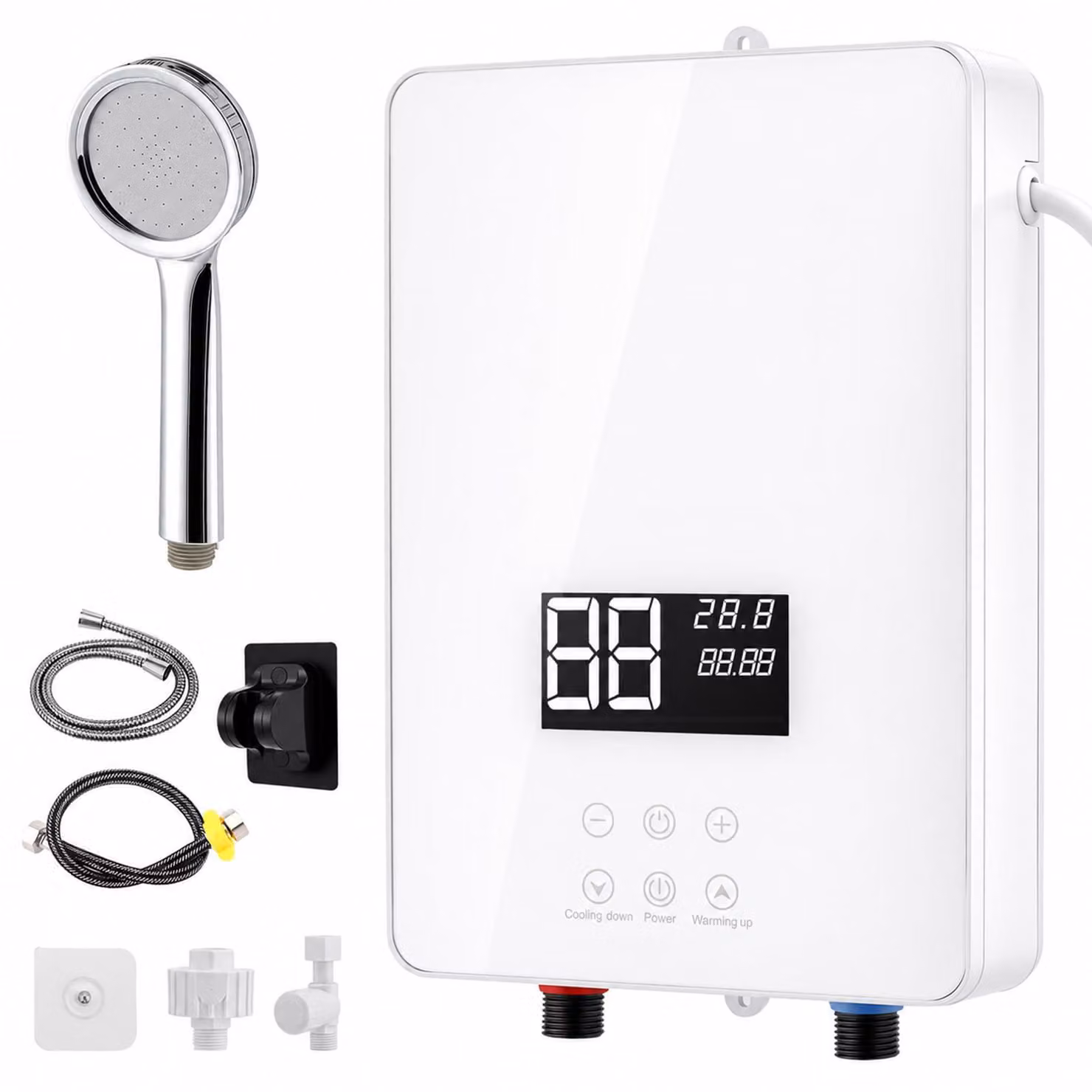 Scaldabagno istantaneo elettrico - Potenza: 6000 W - Larghezza: 19 cm - Altezza: 28 cm - Bianco - Adatto per doccia e cucina