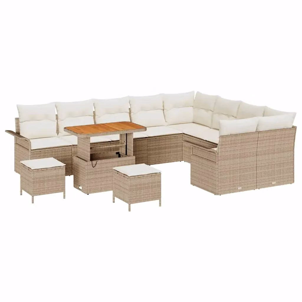 Set Divano da Giardino 12 Pezzi vidaXL Beige con Cuscini e Tavolino da Esterno in Acciaio e Legno di Acacia – 2