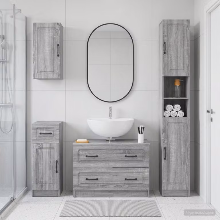 Set di mobili da bagno moderno vidaXL UTRECHT composto da 4 pezzi in legno e MDF colore grigio opaco
