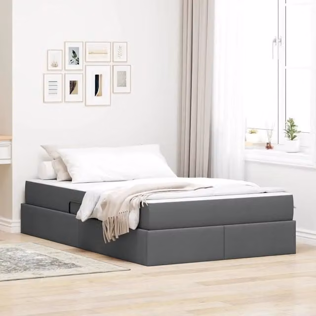 Letto con contenitore e materasso vidaXL in tessuto grigio e nero L/P/H: 200 x 120 x 43,5 cm