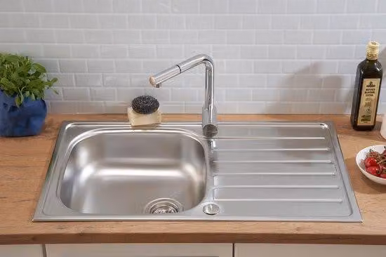 Lavello in acciaio inossidabile Ibenzoa®, 86 x 50 cm, ampio spazio per l'asciugatura, resistente alla ruggine, montabile su entrambi i lati, con fori preforati, completo di gruppo di scarico e cestello filtrante