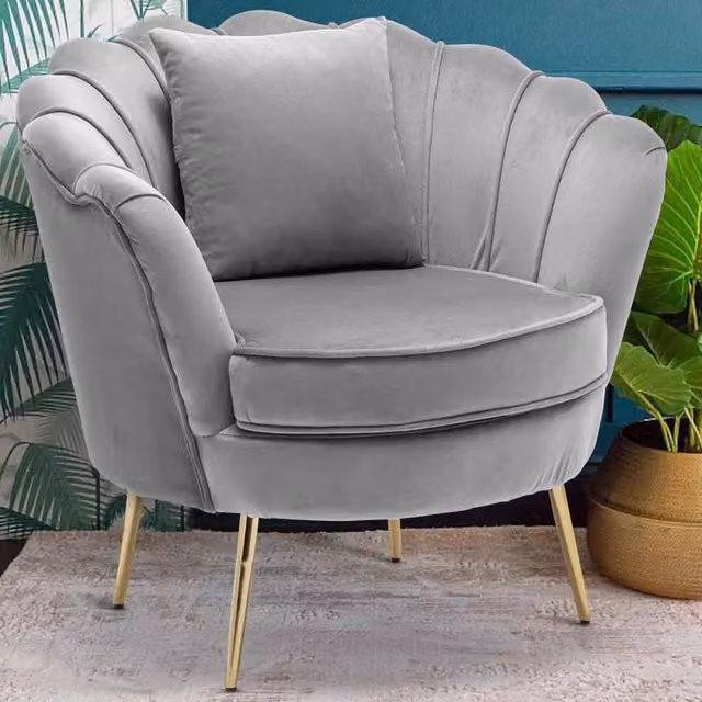 Poltrona Relax Bakaji in Velluto Grigio con Struttura in Legno e Metallo Oro Design Moderno – 1