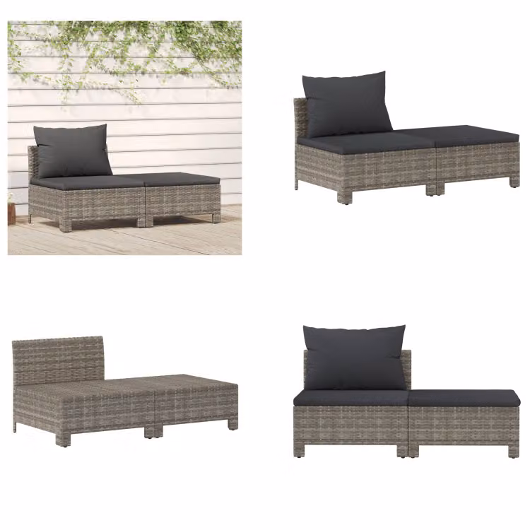 vidaXL Set salotto da giardino 2 pezzi con cuscini in poly rattan grigio - Set salotto da giardino - Set salotto da giardino - Set salotto - Set mobili da giardino