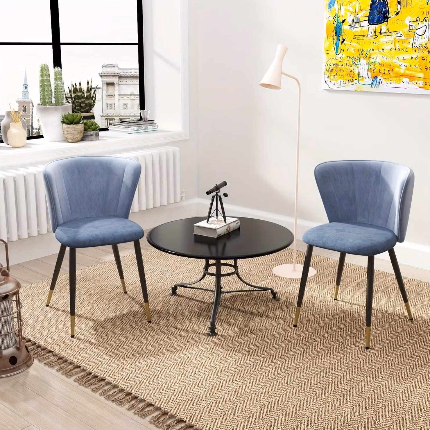 Set di 2 sedie da pranzo, sedie a cono in velluto blu con struttura in metallo, capacità fino a 150 kg