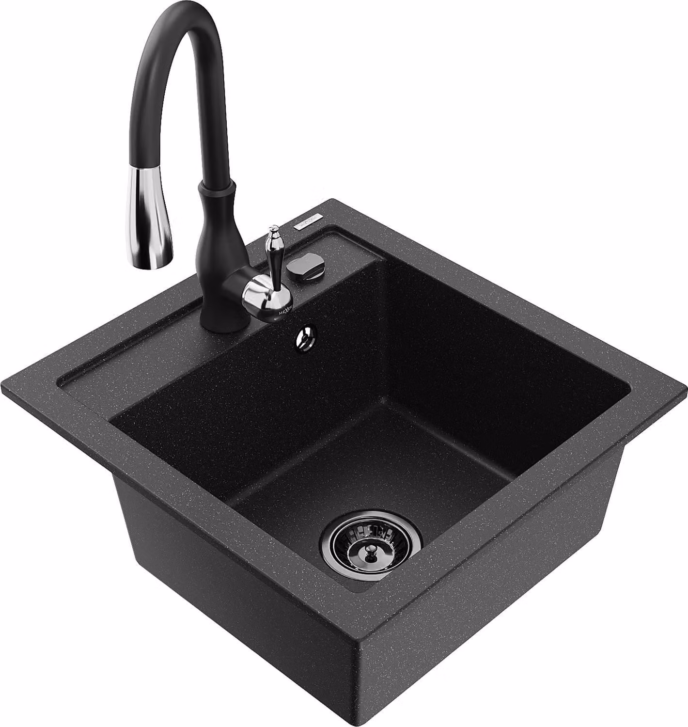 Mexen Vito lavello in granito 1-vasca con miscelatore cucina Savita, nero/metallo argento - 6503-73-672601-70-B