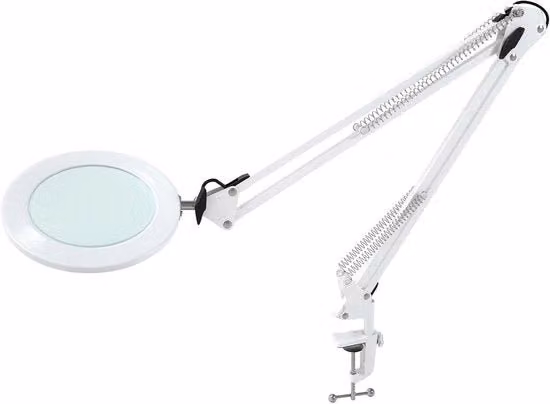 Lampada da tavolo con lente d'ingrandimento LED da 5 diottrie in vetro, bianca, con alimentazione USB