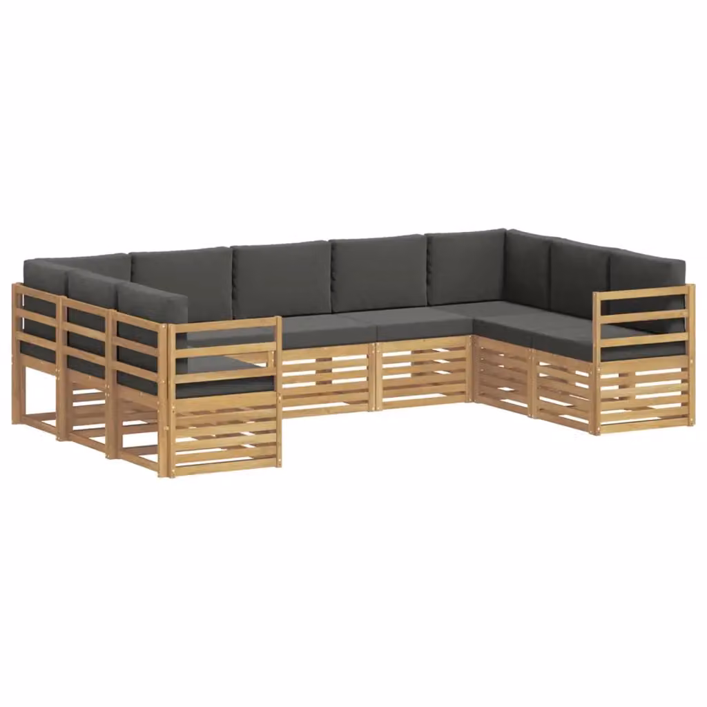 Set di divani da esterno a L vidaXL in legno di acacia con cuscini bianchi e antracite – 2