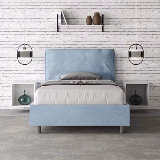 Letto imbottito ITYHOME in microfibra con rete, colore azzurro, L/P/H: 120 x 200 cm