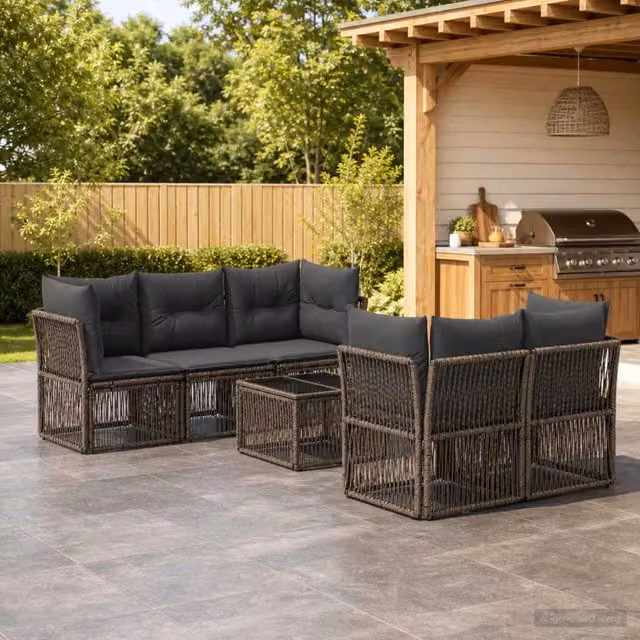Set Divano da Giardino 6 pz Grigio polyrattan 3434135