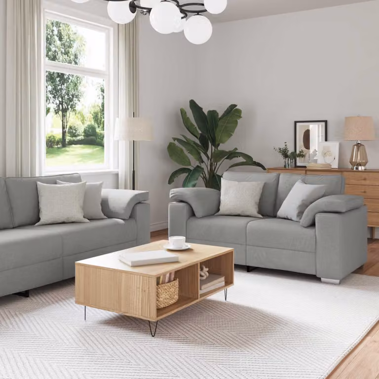 Set di divano moderno vidaXL da 3 pezzi in tessuto grigio per soggiorno