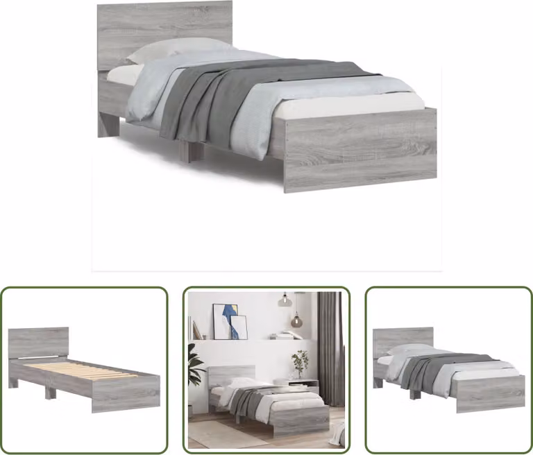 The Living Store Struttura letto con testiera Grey Sonoma 75x190 cm Materiale a base di legno
