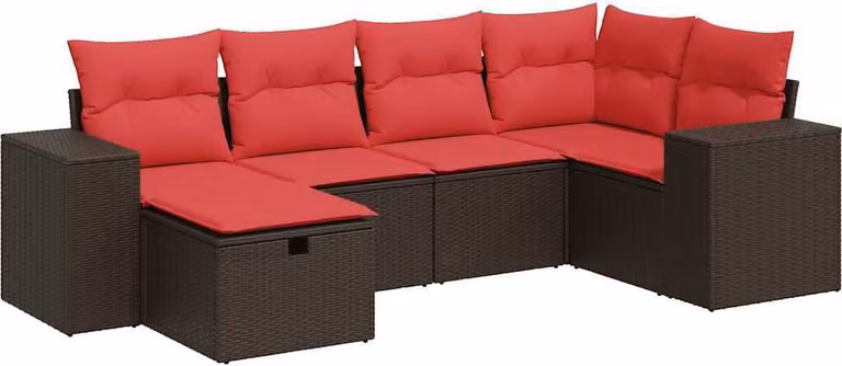 Set Divano da Giardino 6 pz con Cuscini Marrone in Polyrattan
