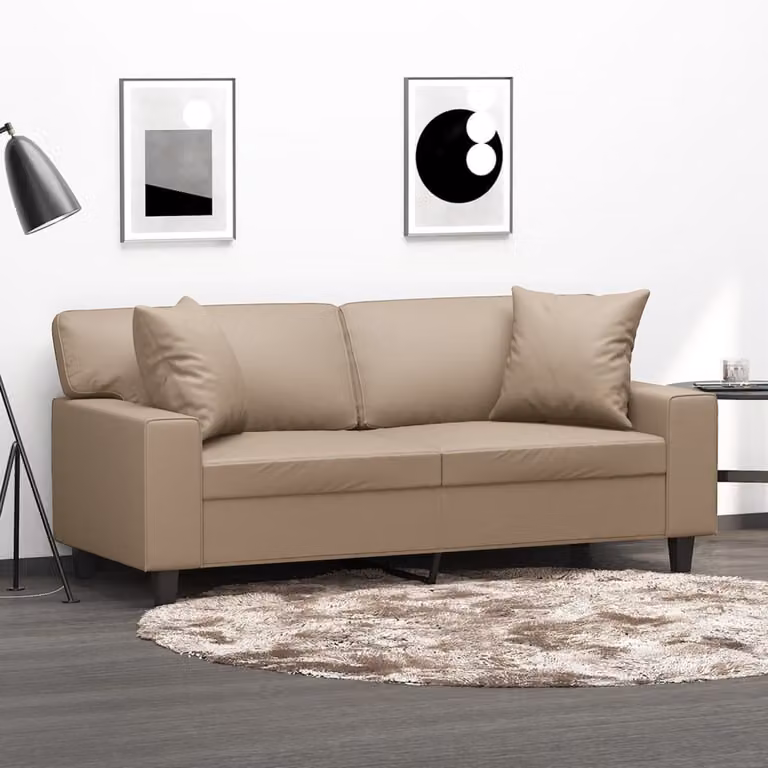 vidaXL Divano a 2 Posti Moderno in Similpelle con Cuscini, Colore Beige/Marrone