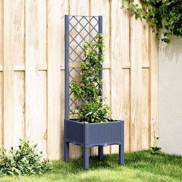 Fioriera da giardino con traliccio per piante rampicanti vidaXL, colore grigio blu, L/P/H: 40 x 40 x 142 cm