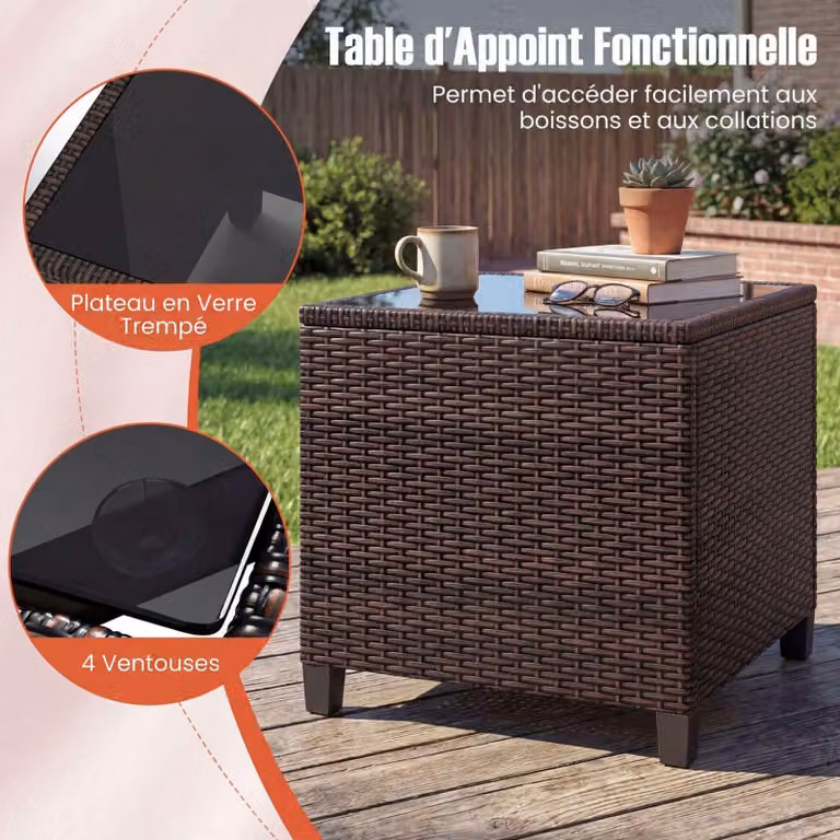 Set da giardino in rattan a 3 pezzi con cuscini arancioni