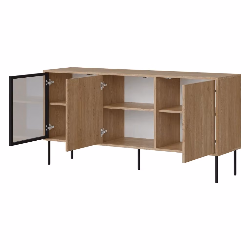 Madia DMORA moderna in legno e vetro color marrone e nero per cucina o soggiorno L/P/H: 150 x 40 x 75 cm – 2