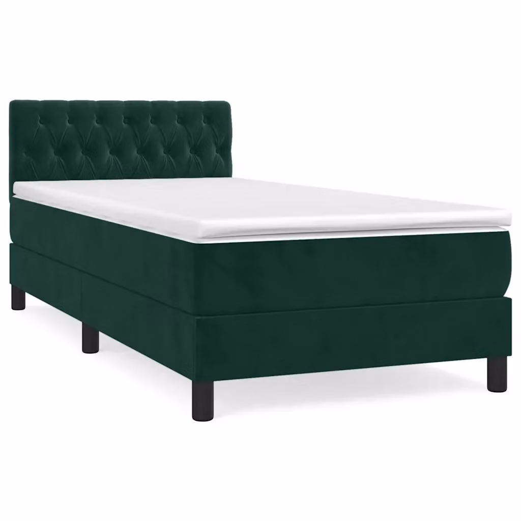 Letto con Giroletto a Molle e Materasso Ibrido vidaXL in Velluto Verde Scuro e Bianco, L/P/H: 90 x 190 x 88 cm – 2