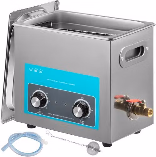 VEVOR Pulitore a Ultrasuoni da 6 L in Acciaio Inossidabile 304 con Controllo a Manopola, Riscaldatore e Temporizzatore, Colore Argento