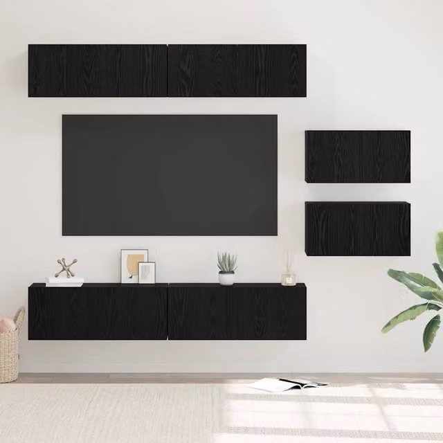 Set mobile TV 6 pz Rovere Nero Legno ingegnerizzato 3393475