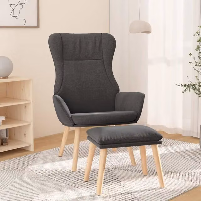 Poltrona Relax con Poggiapiedi vidaXL in Tessuto Grigio con Struttura in Metallo e Legno