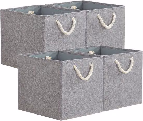 Scatole cubiche pieghevoli in tessuto, 33 x 38 x 33 cm, con manici, grande contenitore organizer per vestiti, grigio