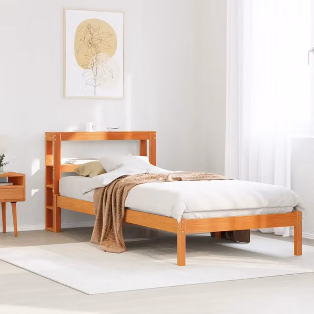 Giroletto con Testiera-Struttura Letto con testiera Marrone Cera 100x200 cm Massello Pino 486329