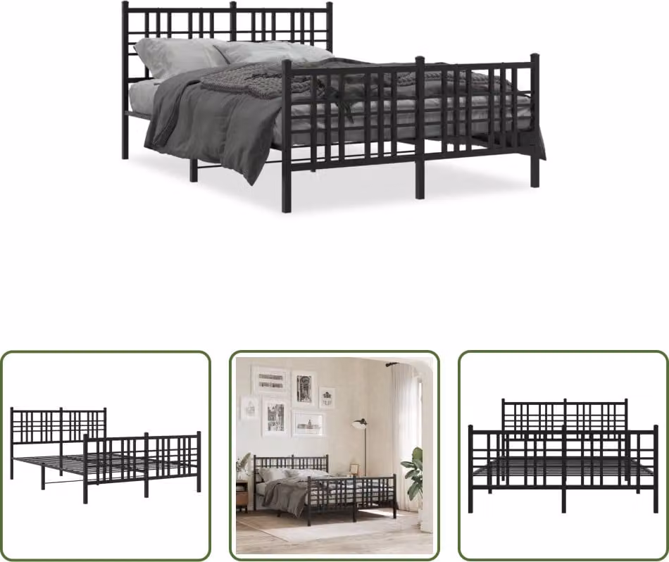 The Living Store Struttura letto con testiera e pediera in metallo nero 120x190 cm