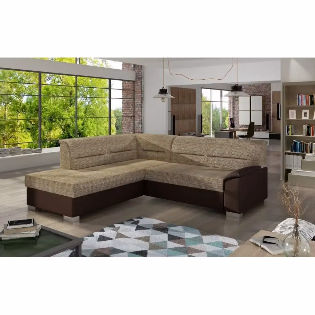 Divano angolare convertibile TROMSO MEUBLORAMA beige e marrone con angolo sinistro e contenitore – 2