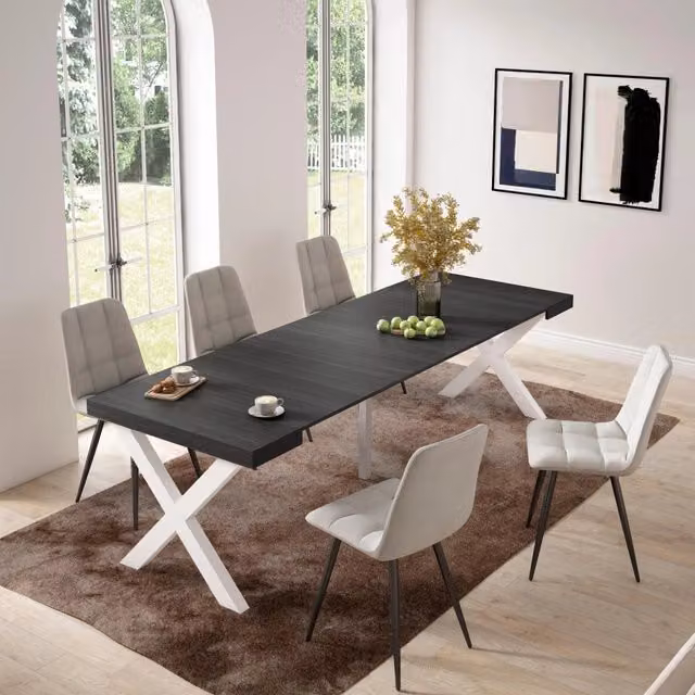 Consolle allungabile, 58 fino 262x90x73cm, Per 12 persone, Gambe in legno, Nero RF2810
