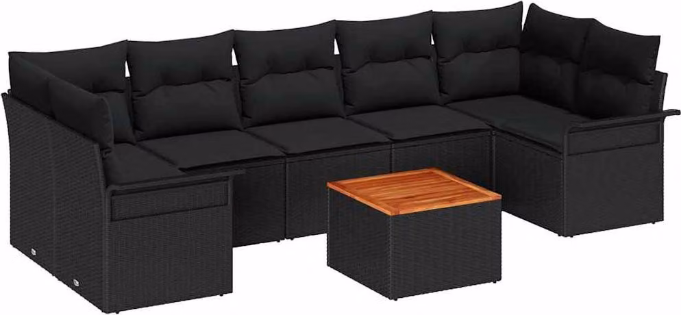 Set Divano da Giardino con cuscino 8 pcs Nero polyrattan
