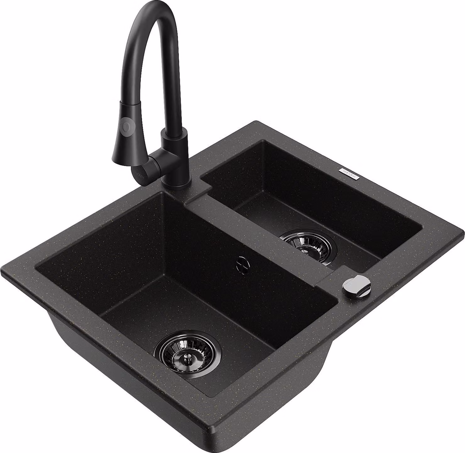 Mexen Carlos lavello in granito 1,5 vasca con miscelatore da cucina Elia, nero/oro metallizzato - 6518-75-670101-70-B