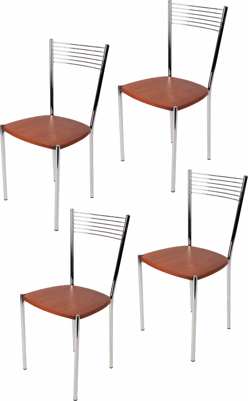 t m c s Tommychairs - Set di 4 sedie moderne ELEGANCE per cucina e sala da pranzo, struttura robusta in acciaio cromato, seduta in legno color ciliegio