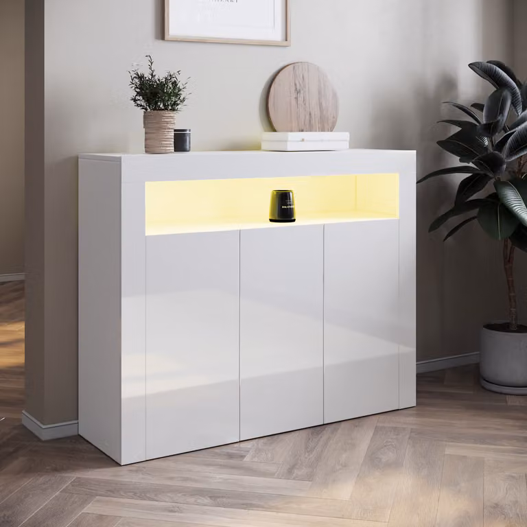 Cassettiera SONNI bianco lucido 116x93x35cm con LED 12 colori impostabili