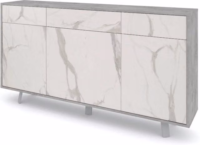 Credenza 3 ante/3 cassetti VELBRUK cemento/marmo calacatta