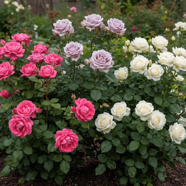 Collezione Rosen: Bianco / Rosa / Violetto - 3 piante - Perenni resistenti al freddo - Vere rose profumate provenienti dall'Olanda - ideali per giardini e aiuole (senza semi, non artificiali)