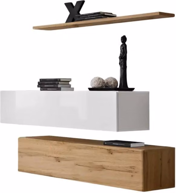 Composizione murale SWITCH SBII – Mobili da ripostiglio e scaffale – Rovere Wotan e bianco lucido – Design moderno