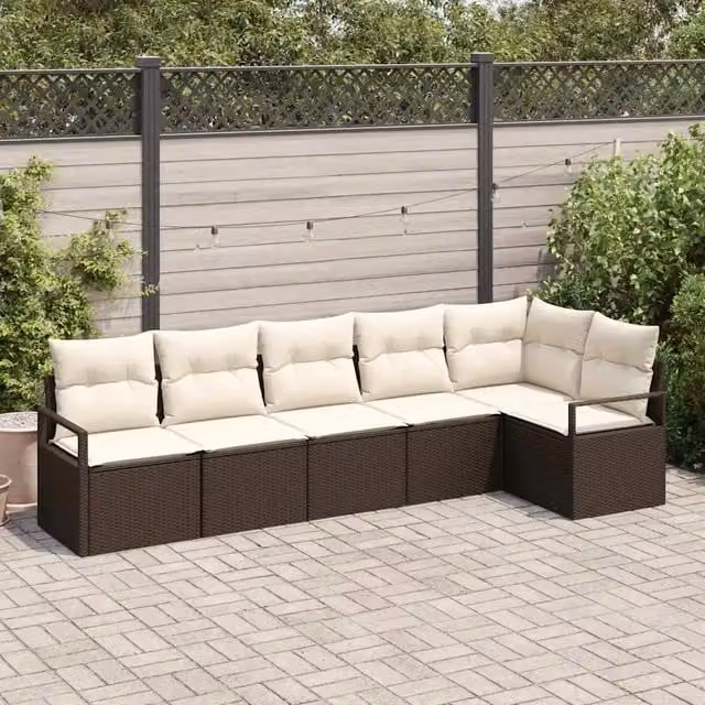 Set Divano da Giardino 6 pz Marrone e bianco polyrattan 3355067