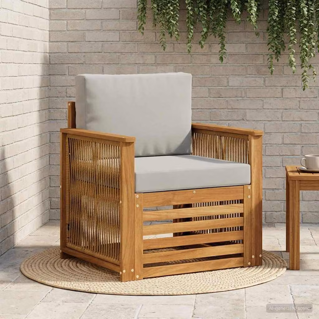 Divano centrale da esterno vidaXL in legno di acacia con cuscini beige, grigio o marrone
