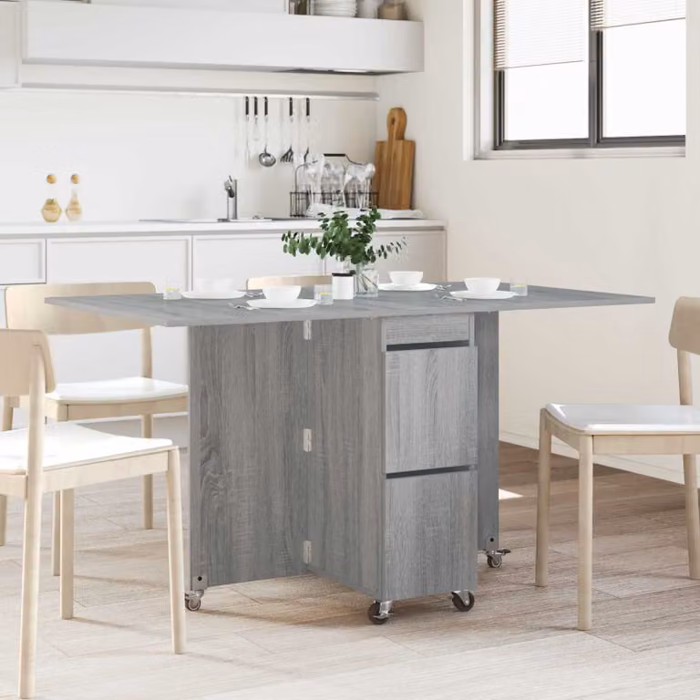 vidaXL Tavolo da pranzo moderno rettangolare in legno ingegnerizzato grigio L: 140 cm, P: 80 cm, H: 77 cm
