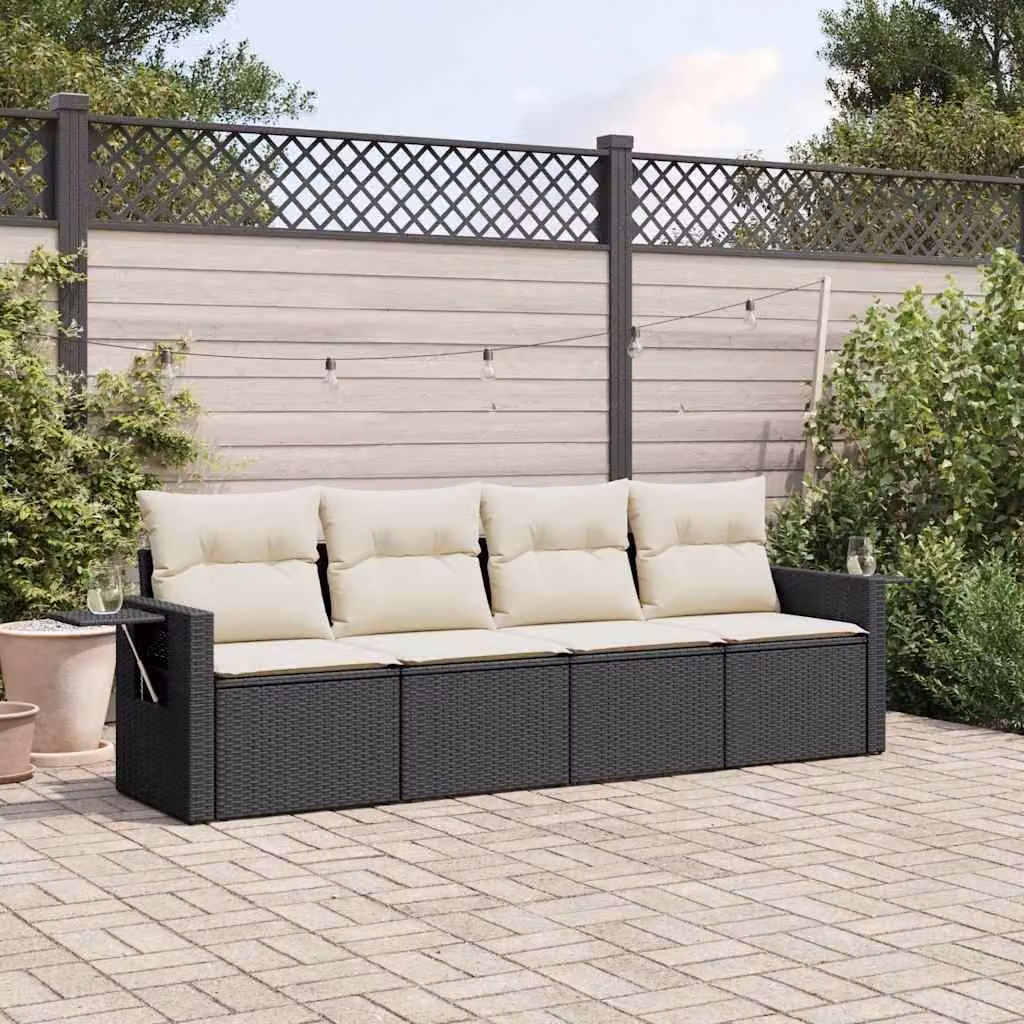 Set da giardino vidaXL composto da 4 pezzi in polyrattan nero con cuscini inclusi – 1