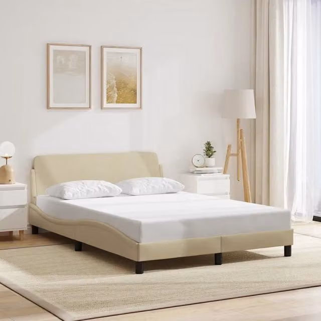Letto con giroletto moderno vidaXL in tessuto beige e legno di pino L: 120 cm, P: 200 cm