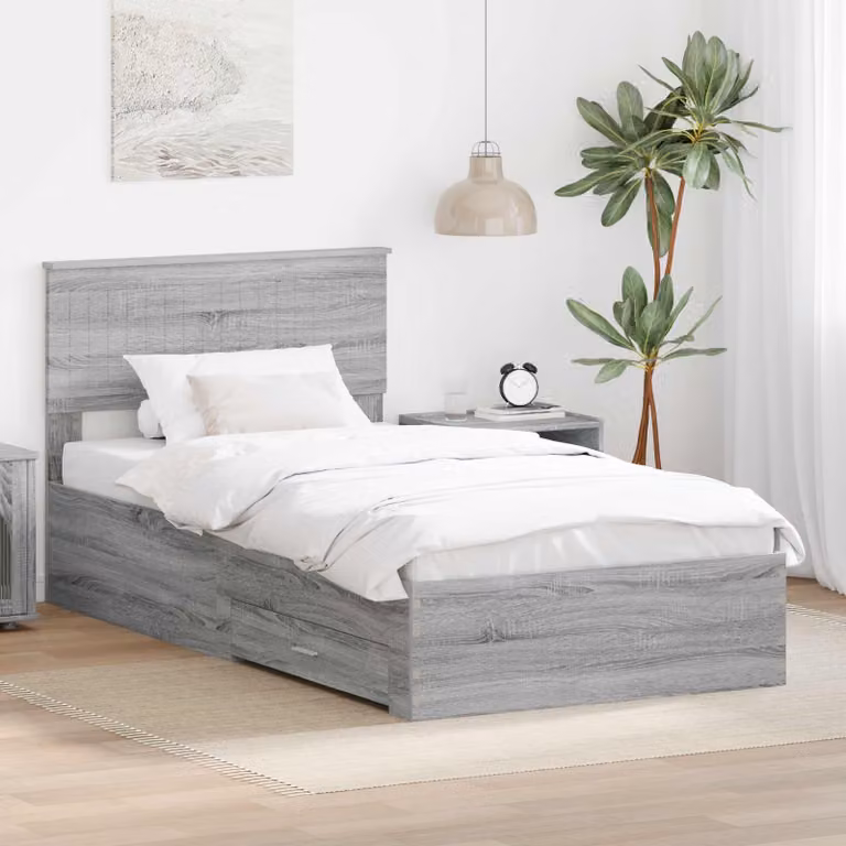 Struttura del letto con cassetto vidaXL in legno ingegnerizzato, colore grigio, L/P/H: 200 x 100 x 90 cm